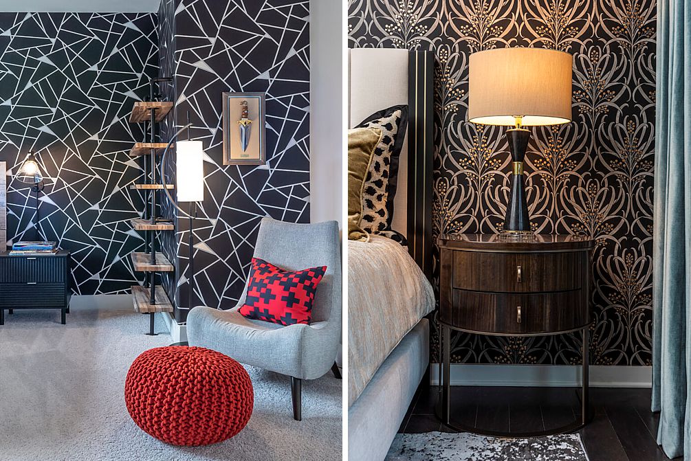 Adorn your walls with black and embrace geometric shapes and metallic tones through exquisite wallpapers.